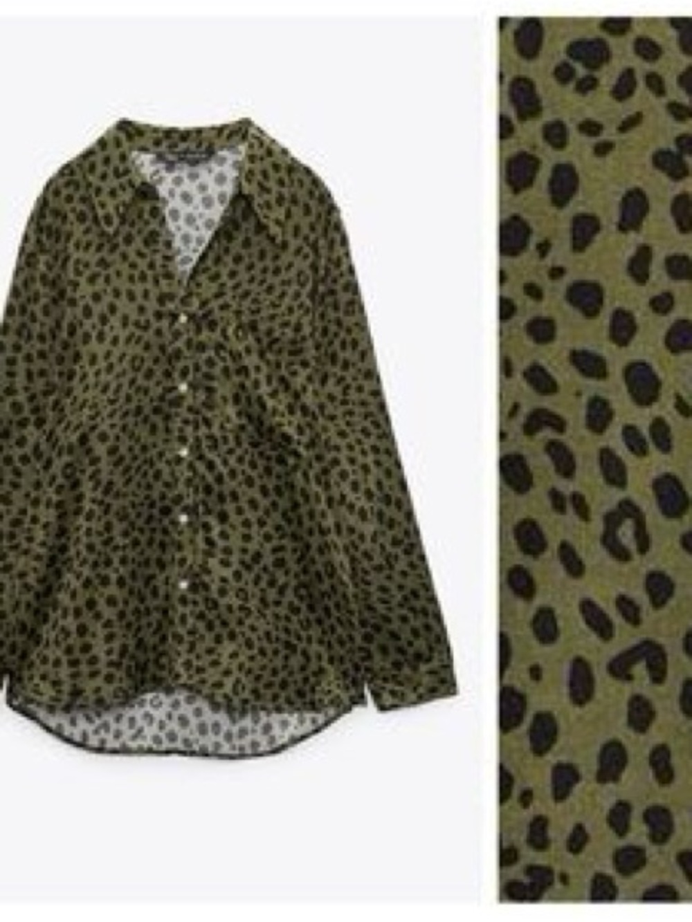 Zara Olive Green Leopard-Print Button-Down Shirt